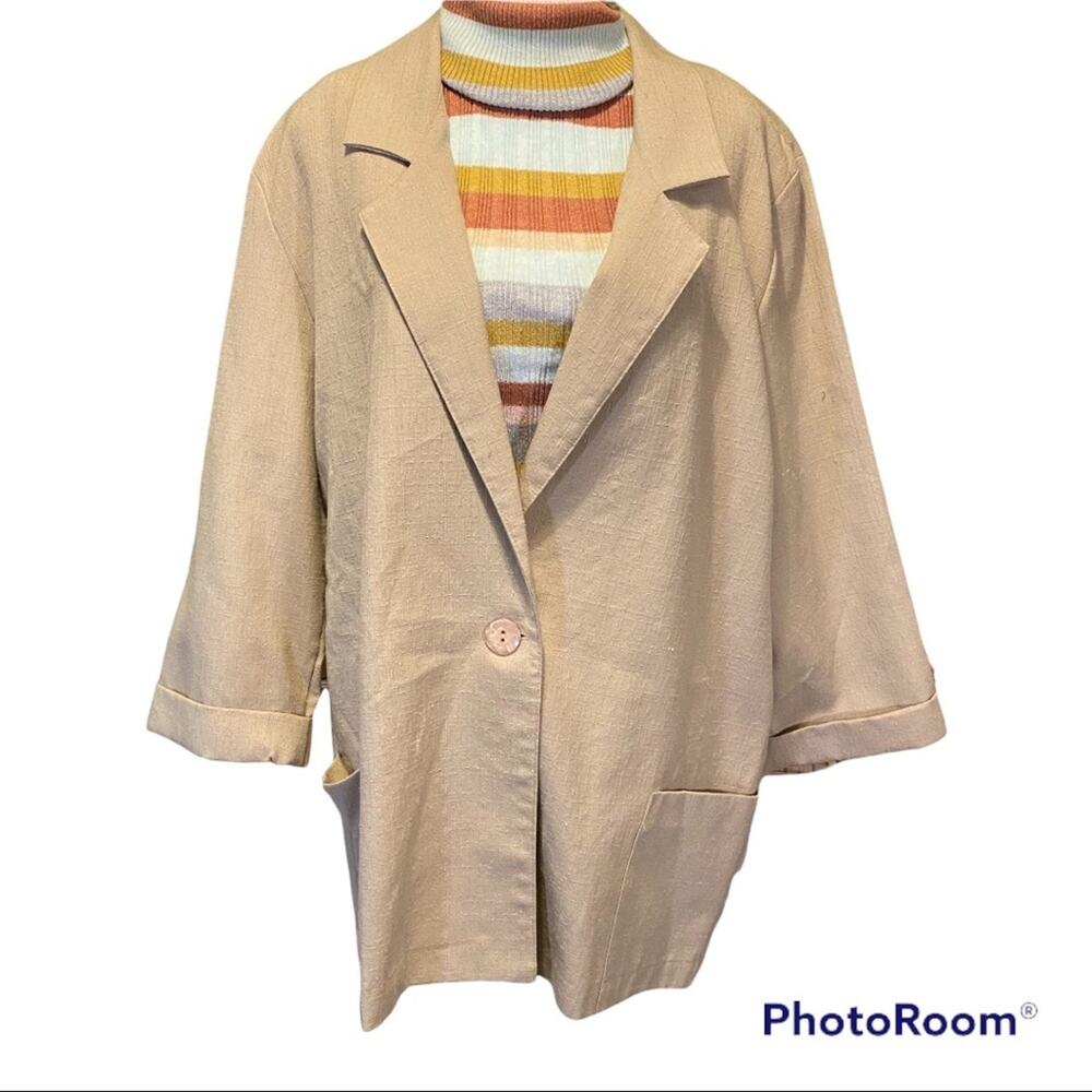 Vintage 90s Alice Stuart tan linen oversized power blazer size L